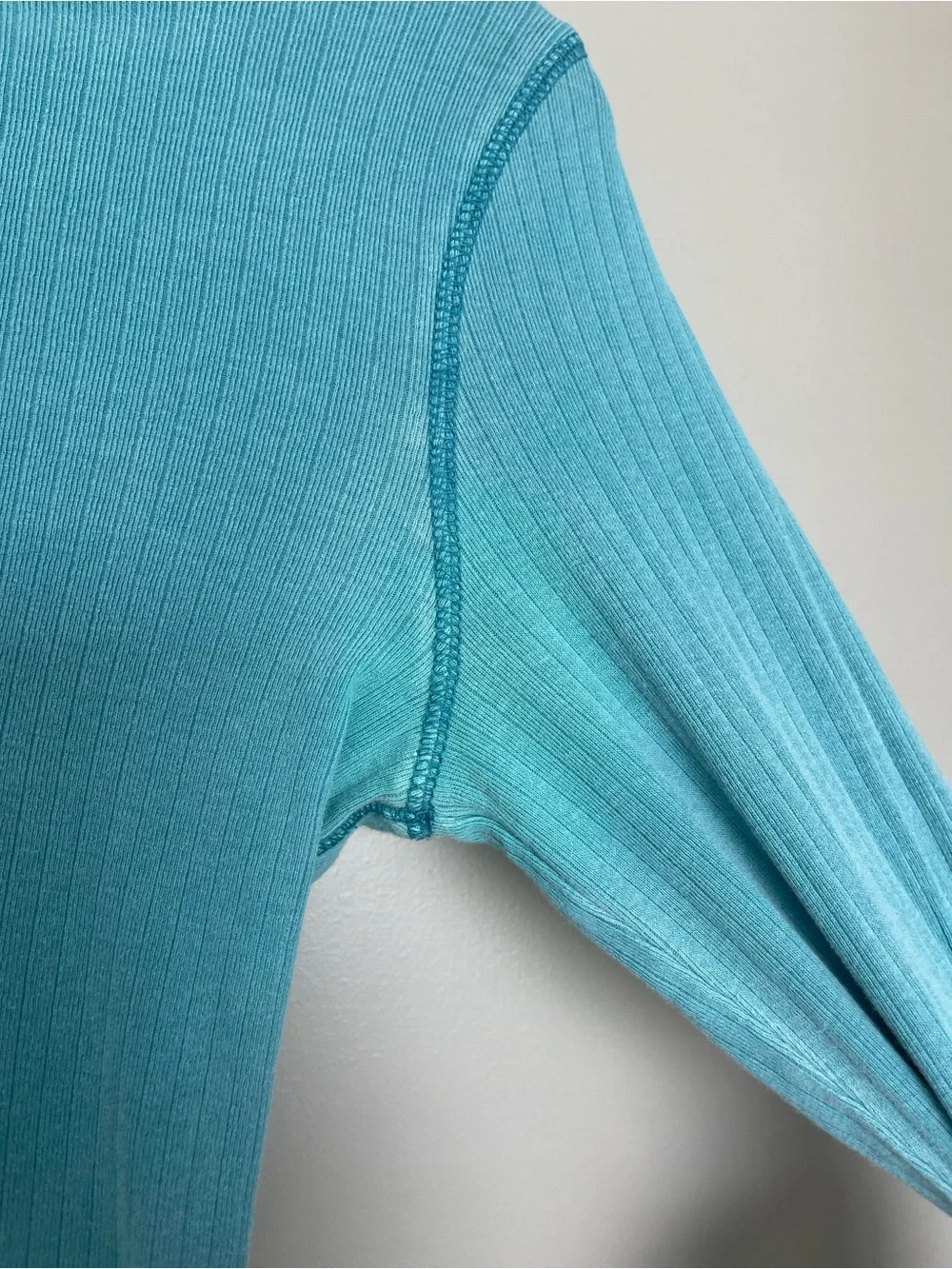 Free People Teal Ribbed Mock Neck Long Sleeve Top